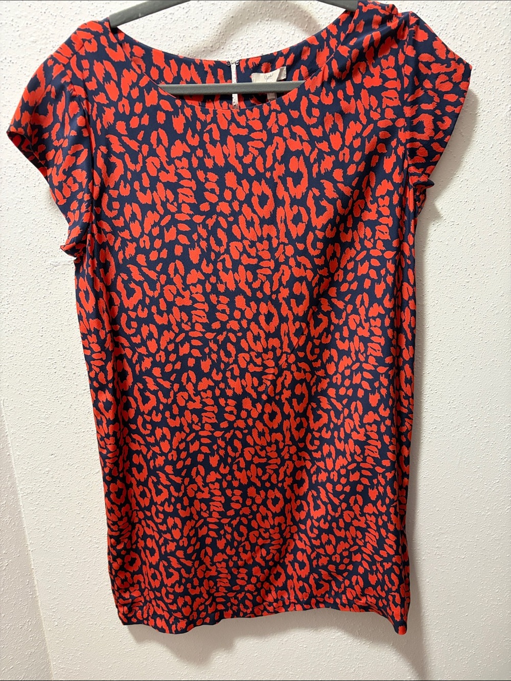 Joie Silk Navy and Red Leopard Print Cap Sleeve Dress